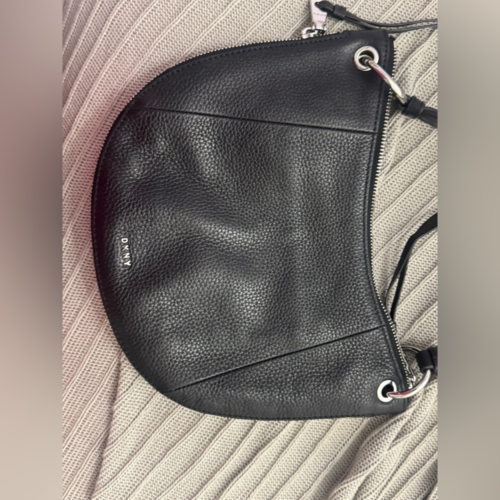 DKNY Black Hobo Bag with Textured Leather